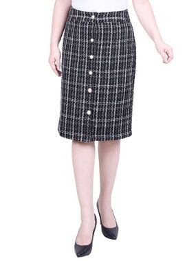 Ny Collection Petite Slim Tweed Double Knit Knee Length Skirt - Black Ivory PM